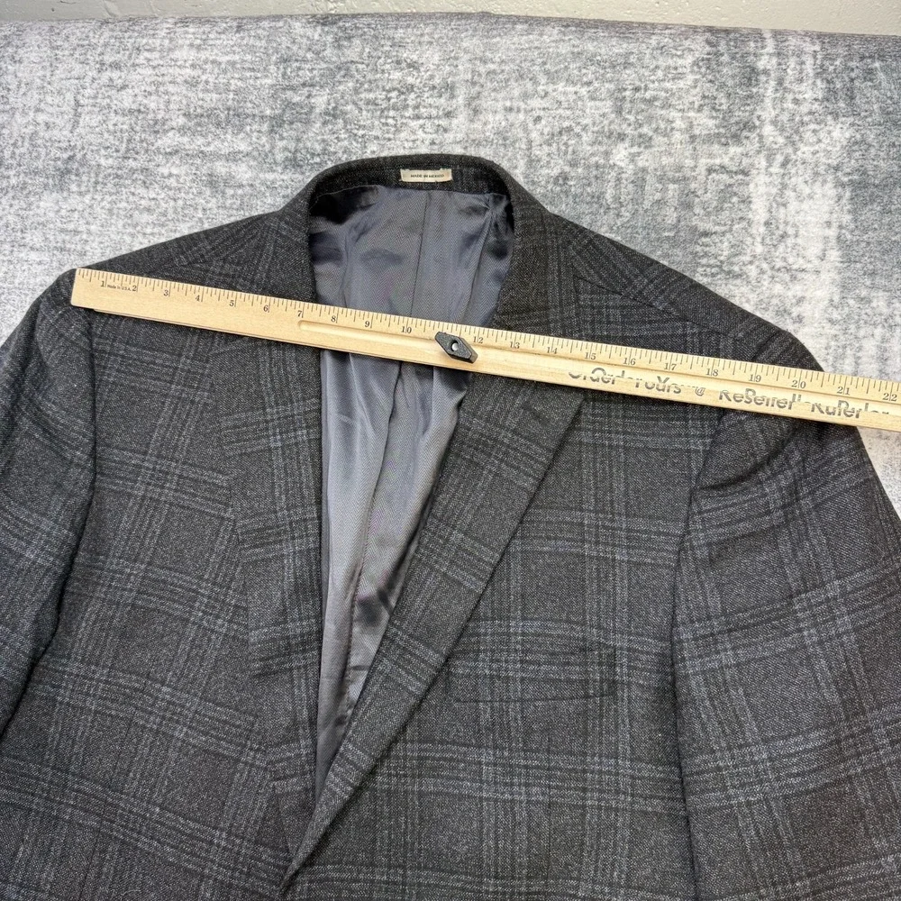Joseph Abboud Blazer Jacket Mens 48L Charcoal Plaid Tollegno Wool Sport Coat